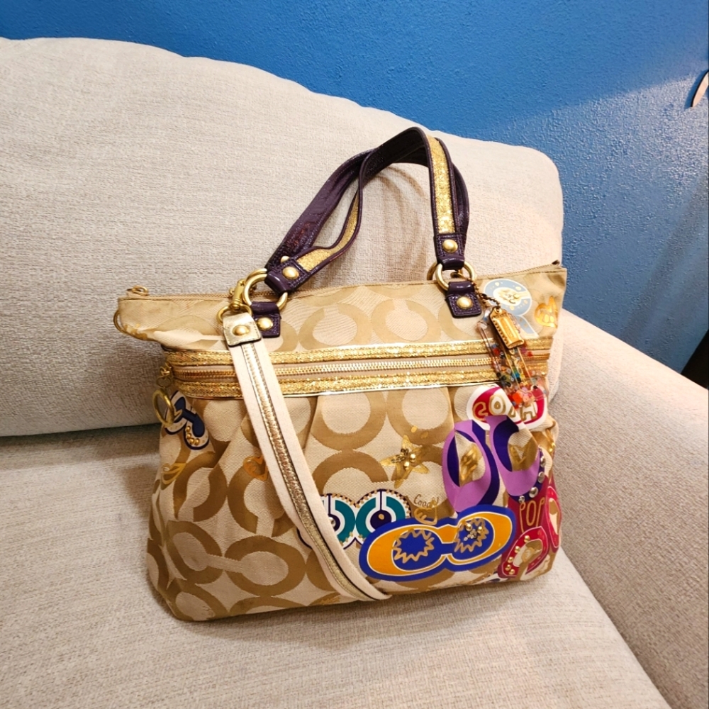 Coach Poppy Glam Applique Shoulder Bag Handbag Purse - Picture 2 of 14